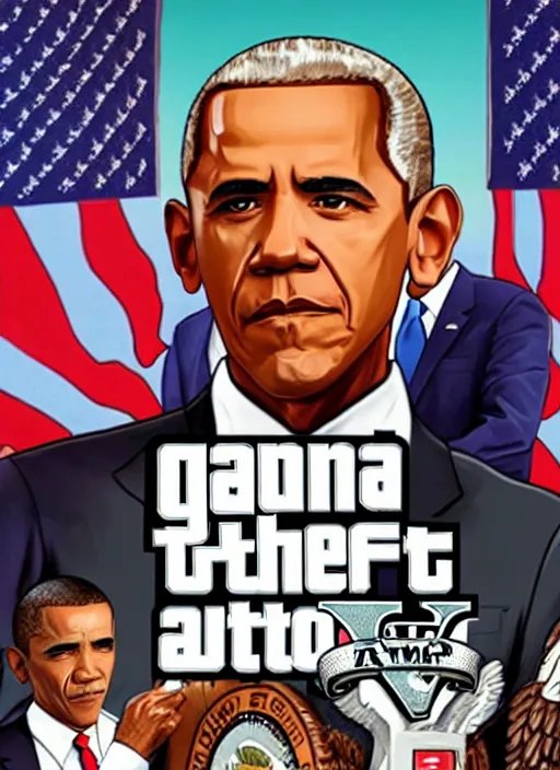 Image similar to GTA Cover Art, Obama, Biden, Trump