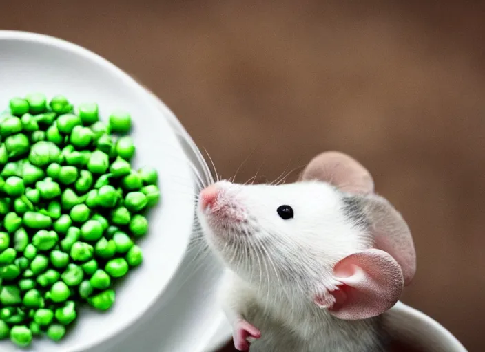 Image similar to a photograph of a cute mouse eating peas