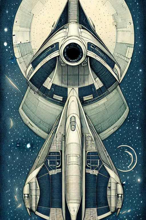 Image similar to design, symmetry, starship enterprise, borders, lines, decorations, muted colors, by jean - baptiste monge