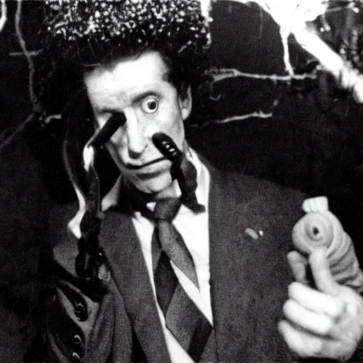 Prompt: screenshot of the scotch egg man from David Lynch\'s Eraserhead