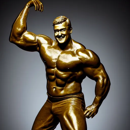 Image similar to a bronze statue of Spongebob Squarepants, extremely muscled , studio lighting