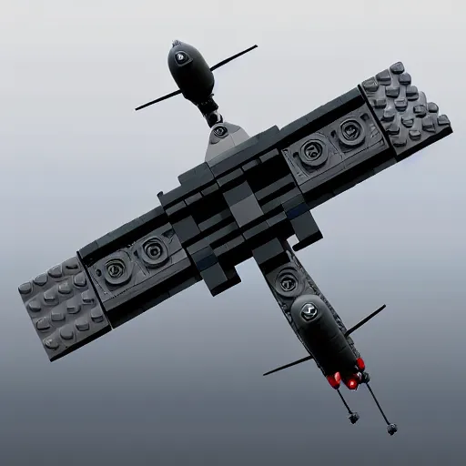 Image similar to military drone made of lego, toy, high resolution photo