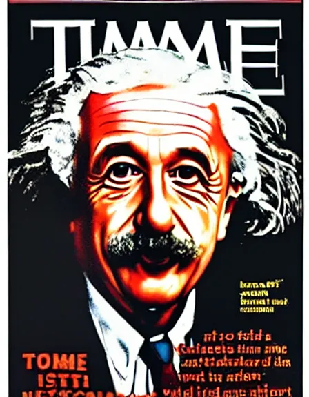 Image similar to cover of TIME magazine with the detonation of an atom bomb and the portrait of Albert Einstein