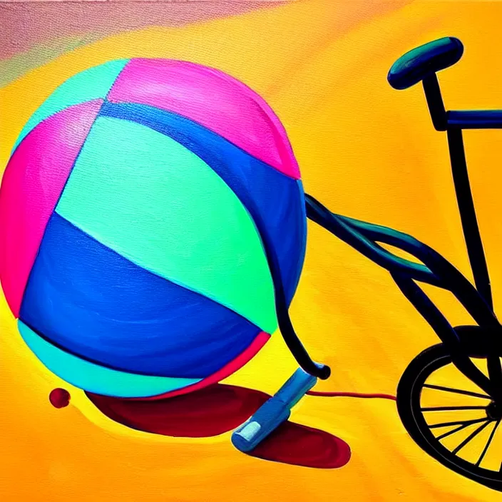 Prompt: a beautiful painting of a beachball and a bike pump, pretty, soft lighting, warm colors, intricate