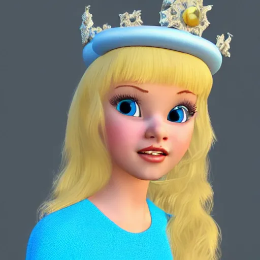 Image similar to a 3d princess with blonde hair , 3d cgi , disney style , photorealistic