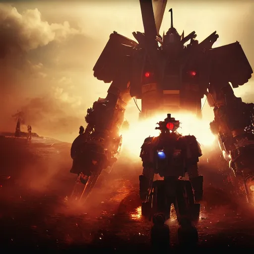 Image similar to gundam as dutch windmill in gears of war, splash art, movie still, cinematic lighting, ray tracing, octane render, long lens, shallow depth of field, bokeh, anamorphic lens flare, 8 k, hyper detailed, 3 5 mm film grain