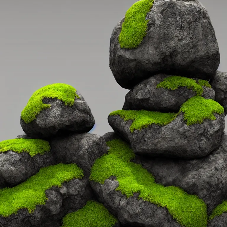 Image similar to ! dream rock with moss growing on it, 3 d render by keos masons, new sculpture, polycount, rendered in maya, physically based rendering