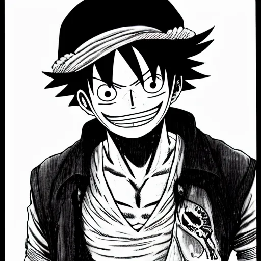 Image similar to a portrait of Luffy from one piece by eiichiro oda. He is wearing a beanie, and has a serious look on his face, hyper-detailed masterpiece