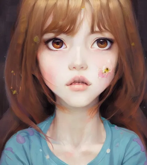 Prompt: portrait of a young cute beautiful short female with brown hair and big brown eyes artwork by WLOP, Hikari Shimoda, Studio Ghibli, Chie Yoshii, artstation