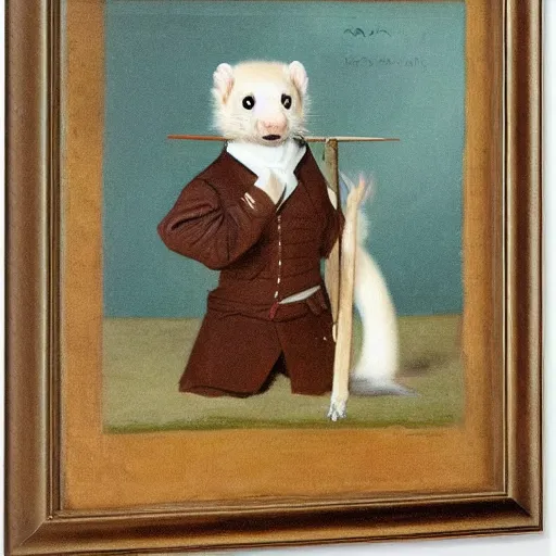 Prompt: Ferret in a general outfit, painted by Jan Willem Pieneman, Courageous, Bold,