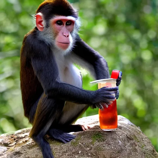 Image similar to monkey drinking capri-sun,