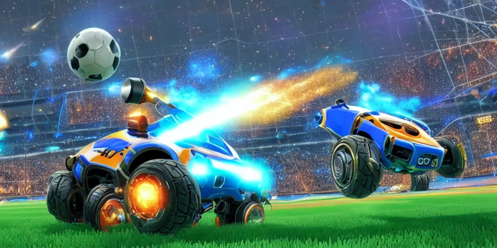 Prompt: stephen william hawking in rocket league, gameplay screenshot