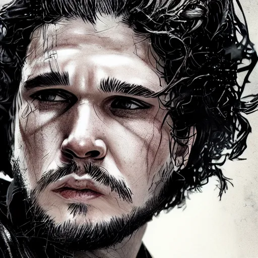 Image similar to kit harington portrait, dystopia core, apocalyptic, armor, warrior, dramatic, sharp focus, fiction, neon, fantasy, hyper detailed, digital art, trending in artstation, cinematic lighting, studio quality, smooth render, unreal engine 5 rendered, octane rendered, art style and nixeu and wlop and krenz cushart