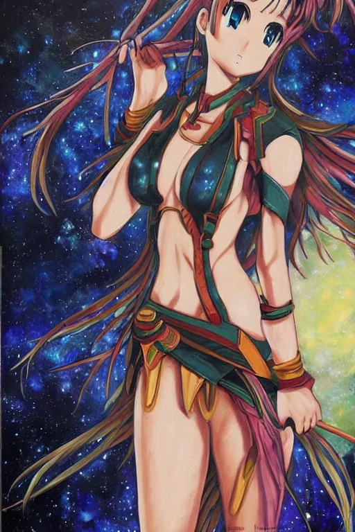 Image similar to a detailed painting in the style of anime of a galactic female warrior