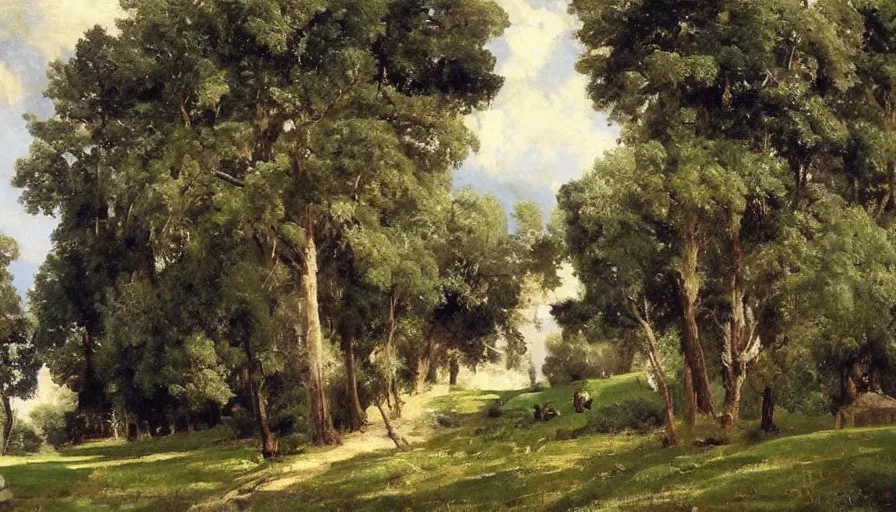 Image similar to a beautiful hill valley by eugene von guerard, ivan shishkin, john singer sargent