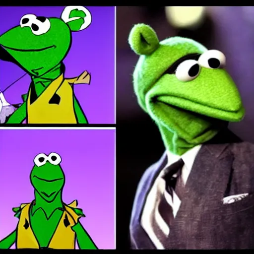Image similar to stills of Kermit the Frog from Sesame Street in JoJo's Bizarre Adventure