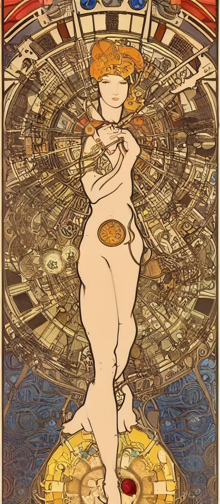 Image similar to a machine like apple in the priestess of hand, steampunk, by mucha, 8 k