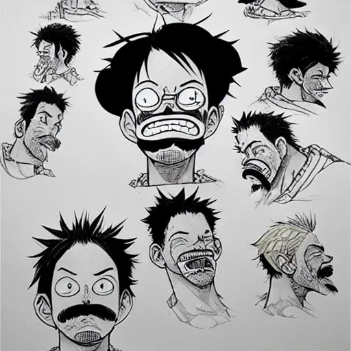 Image similar to [ mustache luffy ] by kim jung gi