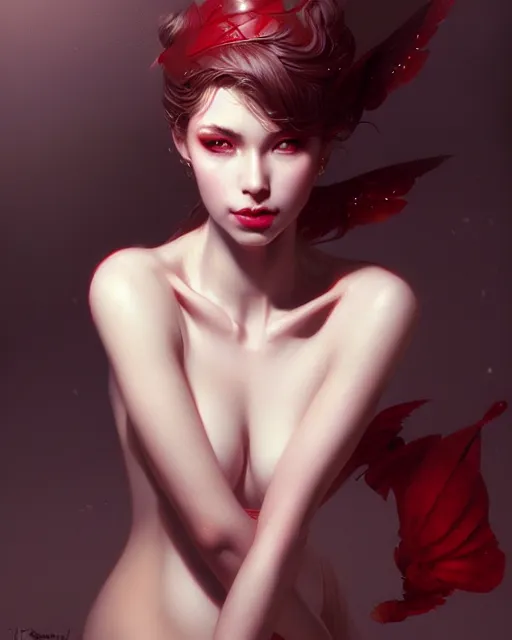 Prompt: 3 / 4 view of portrait lady with eyeliner makeup, lingeries beauty, intricate, elegant, sharp focus, illustration, highly detailed, concept art, art by wlop and artgerm and greg rutkowski and ross tran, masterpiece, red and white and black colors