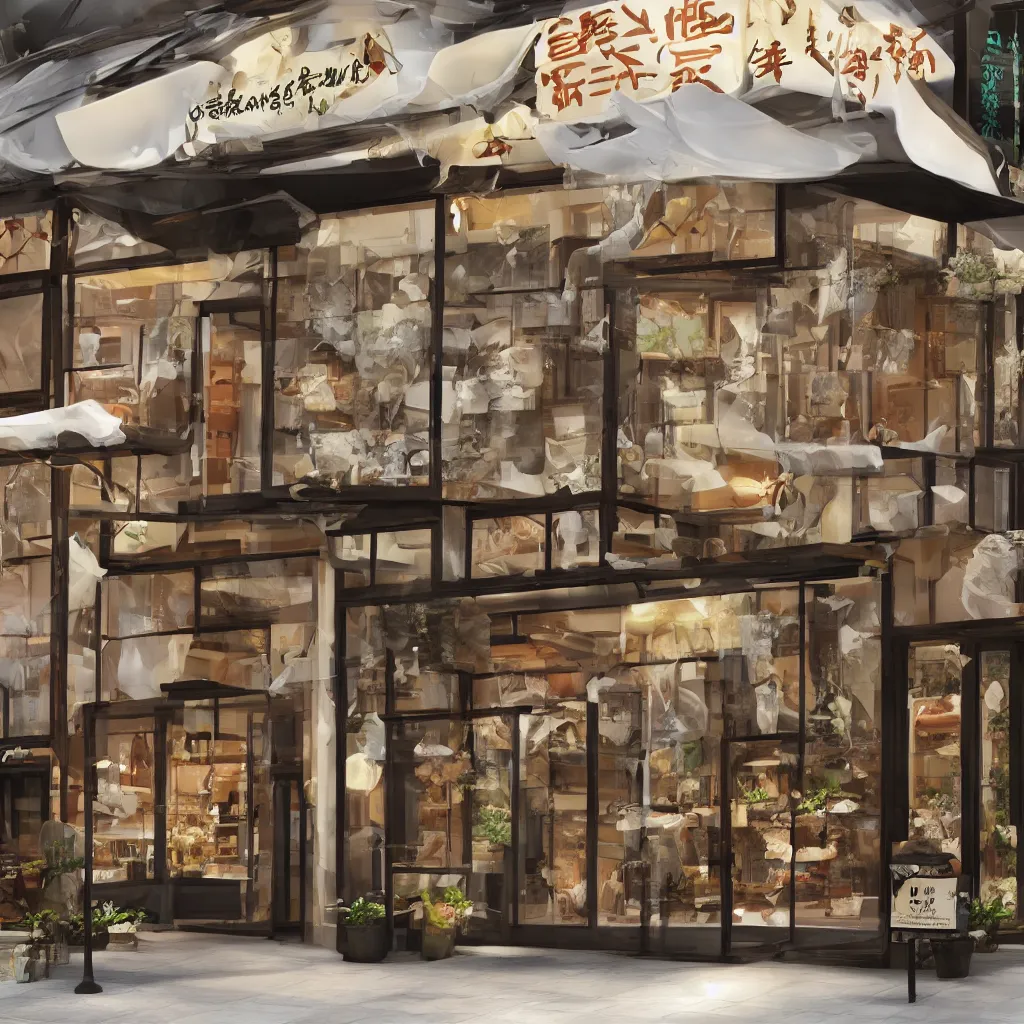 Image similar to a fancy sushi restaurant store front, realistic,