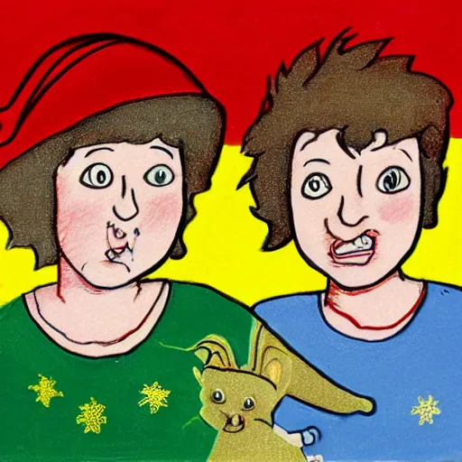 Image similar to merry and pippin, cartoon portrait,