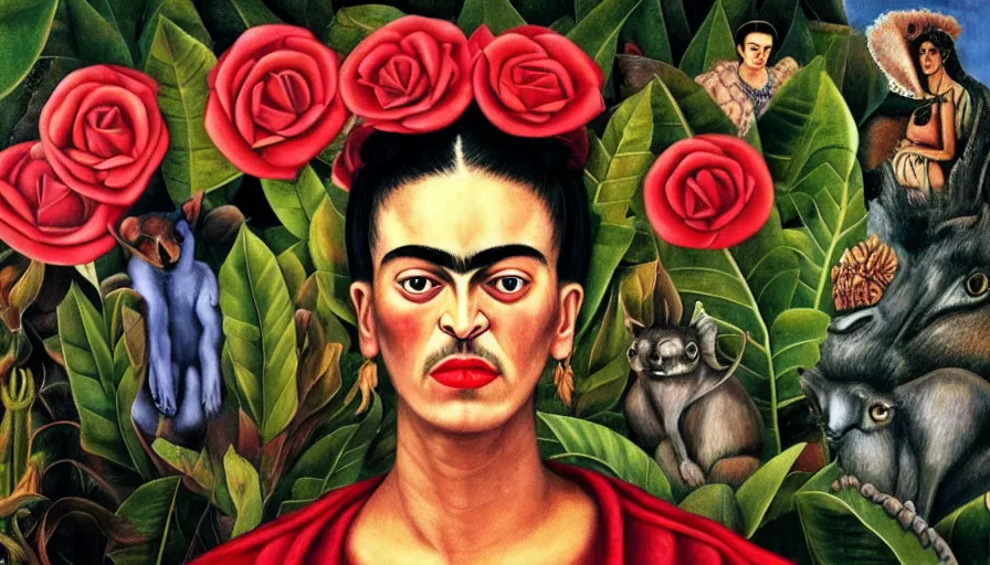 Image similar to surreal magical realism by Frida Kahlo, Rosa Rolanda, María Izquierdo, detailed, high quality, high resolution, surreal artistic wallpaper, HD 4K