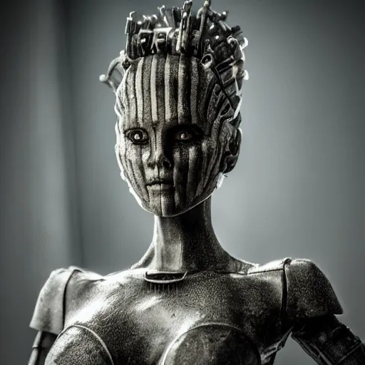 Image similar to very pretty borg queen, moody lighting, shallow depth of field,