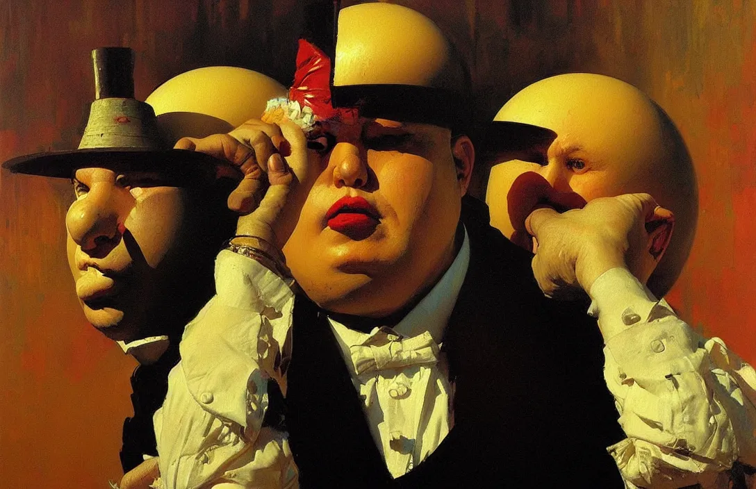 Image similar to portrait of humpty dumpty!!!!!!!!!!!!!!!!!!!!!!!!!!!, detailed face, detailed painting,, epic lighting, by ilya repin, phil hale and kent williams