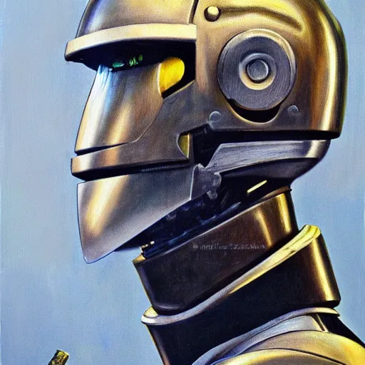 Image similar to joe biden as robocop, realistic oil painting, style of norman rockwell, 8 k, super sharp, ultra detail, rule of thirds,