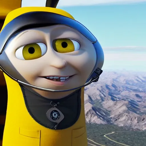 Prompt: gru from despicable me in a helicopter