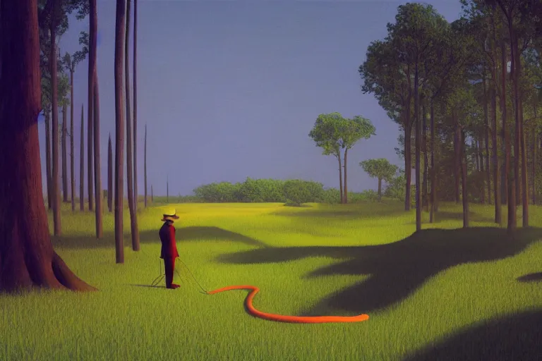 Image similar to snake oil researcher digging through the dense swamps of Formosa, painting by Edward Hopper and Henri Rousseau, 3D render by Beeple