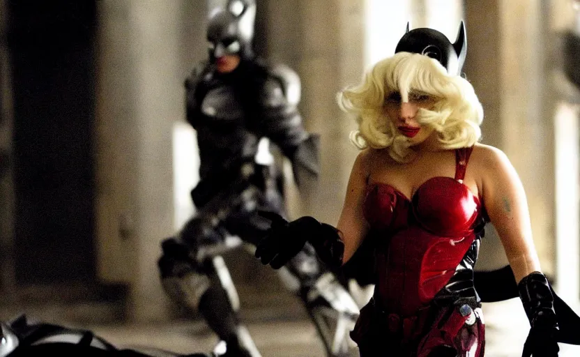 Image similar to movie still of lady gaga in the dark knight 2008