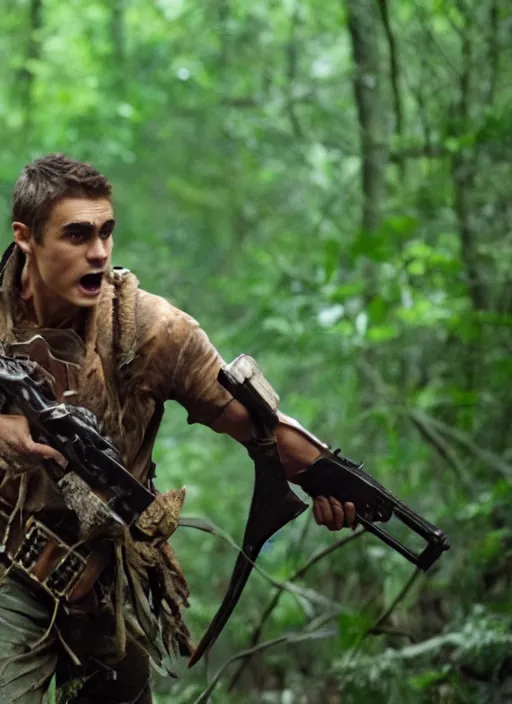 Image similar to film still of Dave Franco as Dutch in Predator, 4k