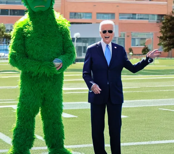 Image similar to joe biden as the jolly green giant mascot character,