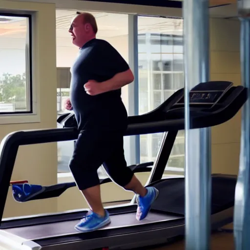 Prompt: obese saul goodman running on a treadmill at the gym