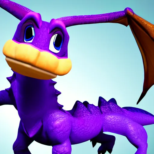 Prompt: Spyro the Dragon, cute, 3D render