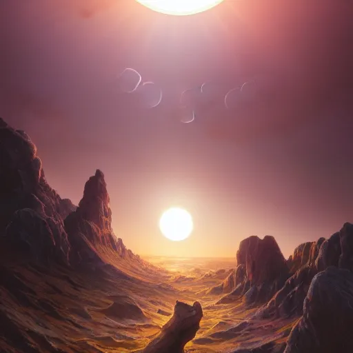 Image similar to a highly detailed matte painting of a double solar eclipse, art by artgerm and greg rutkowski and alphonse mucha, volumetric lighting, octane render, 4 k resolution, trending on artstation, masterpiece