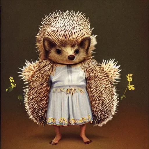 Image similar to anthropomorphic hedgehog wearing ukrainian national costume called vyshyvanka