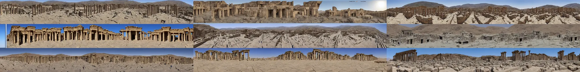 Prompt: wide angle view of Persepolis Xerxes Palace in Susa Iran, 3d stereoscopic equirectangular 360, fov 90 degrees, horizon centered, yaw 0 degrees