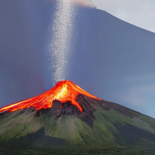 Prompt: a volcano erupting on a giant pizza