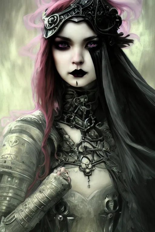 Prompt: beautiful and gothic and evil and luxury and dieselpunk young medieval female knight portrait like blackpink lisa +smoky eyes+front face with light flowing hair, ultradetail face, art and illustration by tian zi and craig mullins and WLOP and alphonse mucha, fantasy, intricate complexity, human structure, human anatomy, fantasy character concept, watermark, blurry, hyperrealism 8k