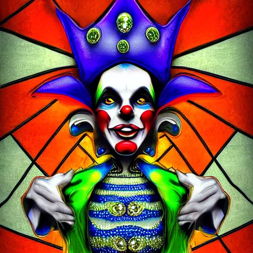 Prompt: Fantastic Ornate Jeweled Jester Clown by Tom Wood Fantasy Art HDR