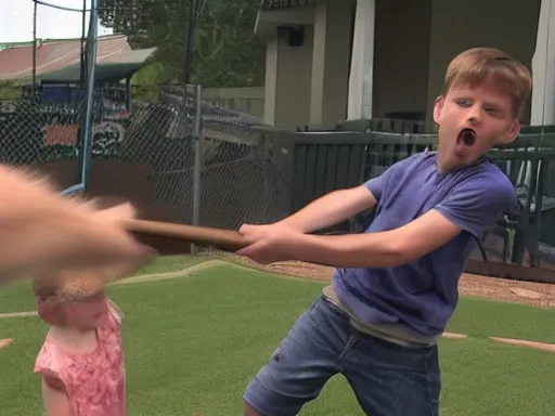 Image similar to jerma hitting a child with an aluminum baseball bat