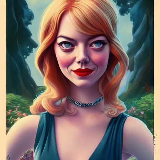 Image similar to lofi portrait of Emma Stone as a Disney princess, Pixar style, by Tristan Eaton Stanley Artgerm and Tom Bagshaw.