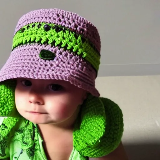 Prompt: crochet shrek bucket hat