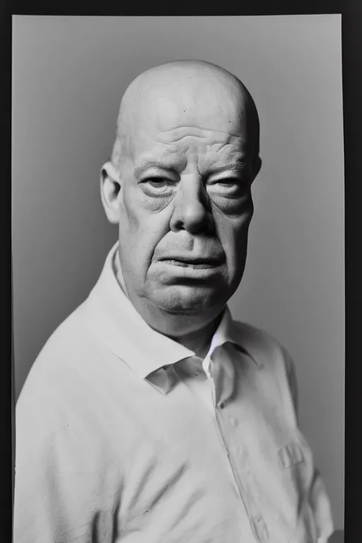 Image similar to studio portrait of man that looks excactly like homer simpson, lookalike, as if homer simpson came to life, soft light, black background, fine details, close - up, award winning photo by james van der zee