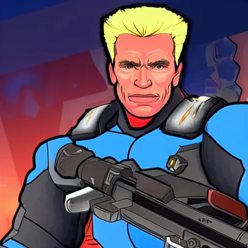 Image similar to a screenshot of arnold schwarzenegger as soldier 7 6 in overwatch