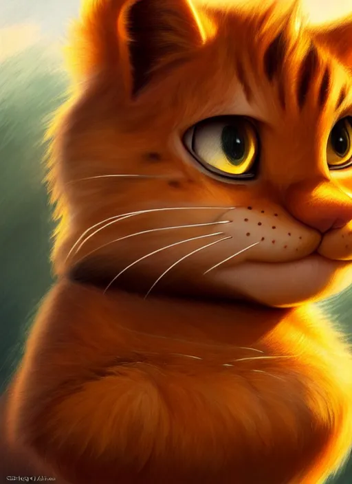 Image similar to photo of a gorgeous young garfield in the style of stefan kostic, fat, realistic, sharp focus, 8k high definition, insanely detailed, intricate, elegant, art by stanley lau and artgerm