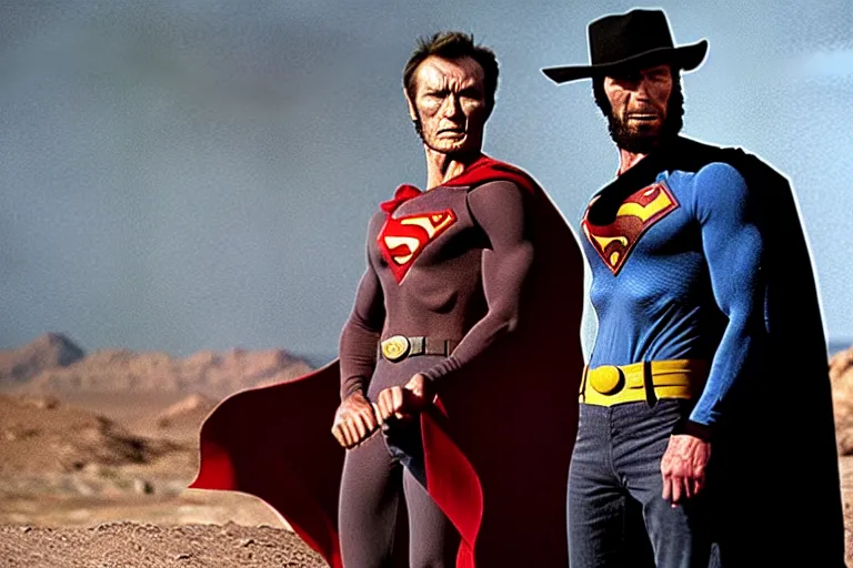 Image similar to clint eastwood as superman in the good the bad and the ugly