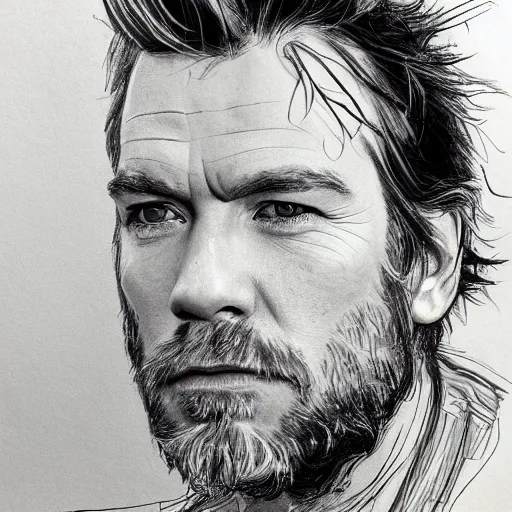 Image similar to a realistic yet scraggly portrait sketch of the side profile of a stern and sophisticated ewan mcgregor, trending on artstation, intricate details, in the style of frank auerbach, in the style of sergio aragones, in the style of martin ansin, in the style of david aja, in the style of mattias adolfsson